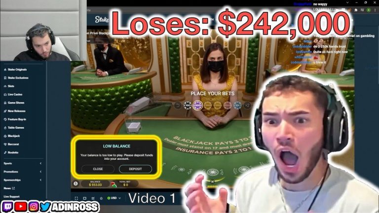 Adin Ross Losing $242,000 Playing BlackJack Online | Online BlackJack