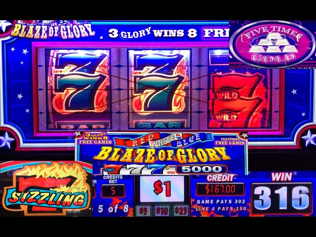 CLASSIC OLD SCHOOL CASINO SLOTS: FIVE TIMES GOLD + SIZZLING 7 + BLAZE OF GLORY SLOT PLAY! NICE!