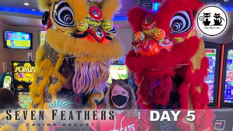 SEVEN FEATHERS CASINO LION DANCING CELEBRATION AND SLOT PLAY! RETRIGGERED FREE GAMES ON NIGHT LIFE!