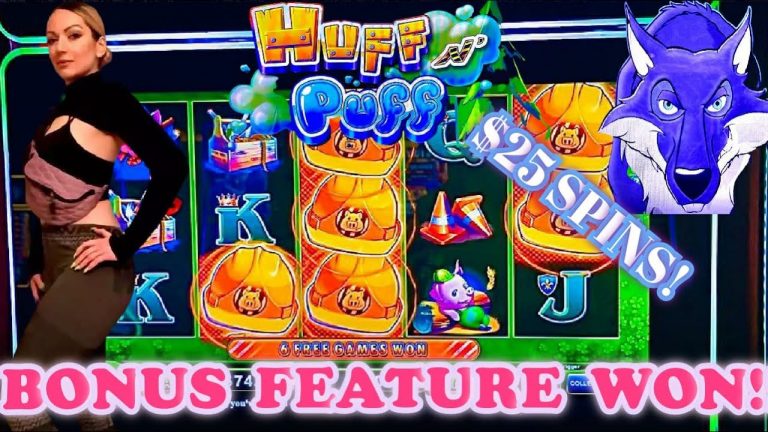 UP TO $25 SPINS HUFF N PUFF SLOT MACHINE FIRST TIME PLAYING AND I GOT THIS BONUS!