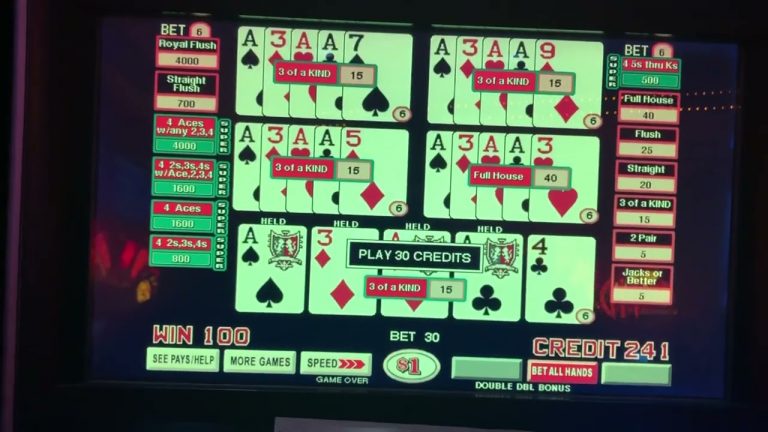 Video poker Super Bonus Poker quad Qs, Js, Qs and 4- 3s w Kicker Hand pay! Great Machine