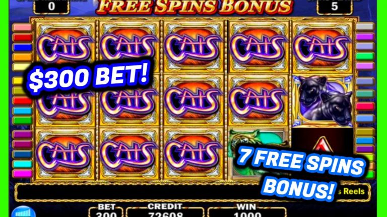 7 FREE SPINS BONUS AT ($300) MAX BET! CATS CLASSIC SLOT MACHINE GAME BIG WINS! HANDPAY JACKPOT