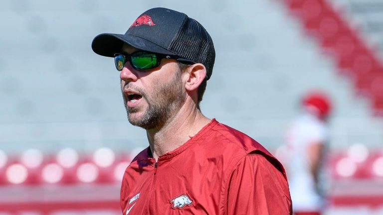 Hogs offensive coordinator Kendal Briles after Saturday’s practice