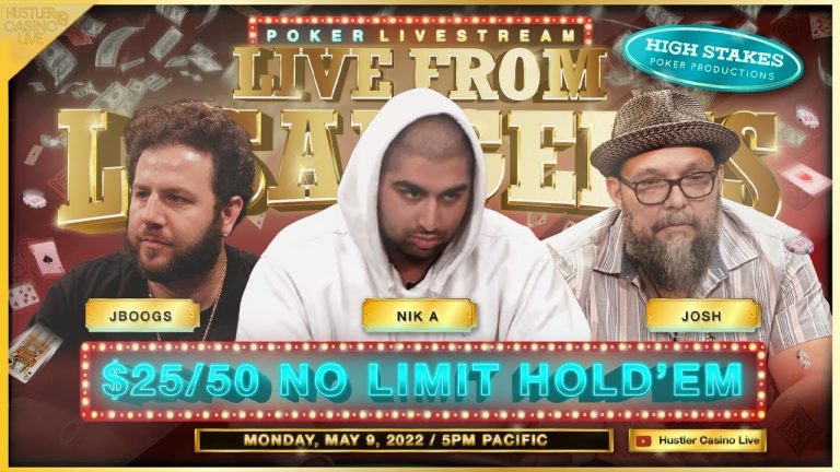 $25/50 No Limit Hold’em w/ JBoogs, Nik A, Josh, Eli, Nick – Commentary by Ryan Feldman