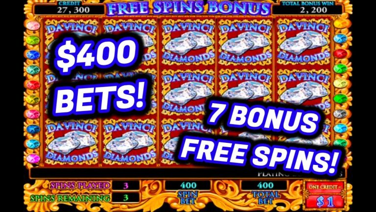 7 WONDERFUL FREE SPINS AT ($400) MAX BET! Da Vinci Diamonds Slot Machine Online Game!