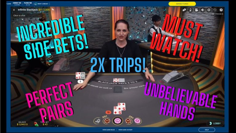 INCREDIBLE SIDE BETS ON INFINITE BLACKJACK WITH 2X TRIPS, PERFECT PAIRS & GREAT SIDES – MUST WATCH