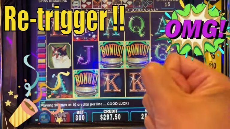 MEGA BIG WIN !! RETRIGGER & COLLECTED ALL DIAMONDS !!KITTY GLITTER Slot (IGT) @Palms Casino Resort