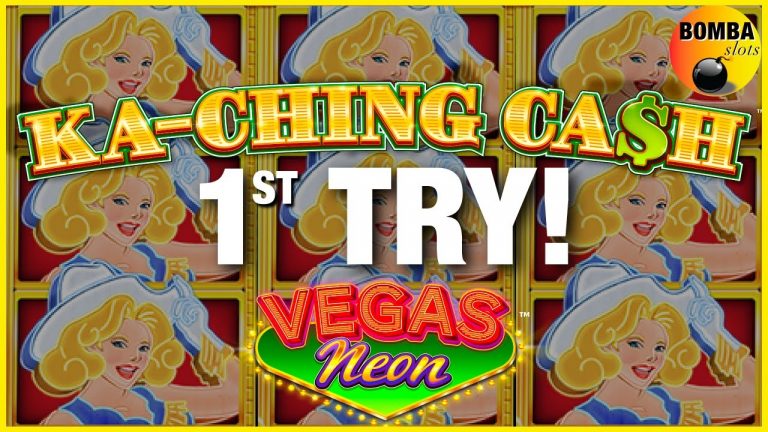 CASH in KA-CHING CASH?!! Vegas Neon, First Try Casino Slot Machine PLAY!