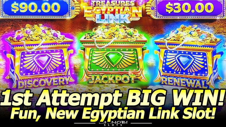 First Attempt, BIG WIN Bonus! NEW Egyptian Link Slot Machine! Fun Bonuses and Features!