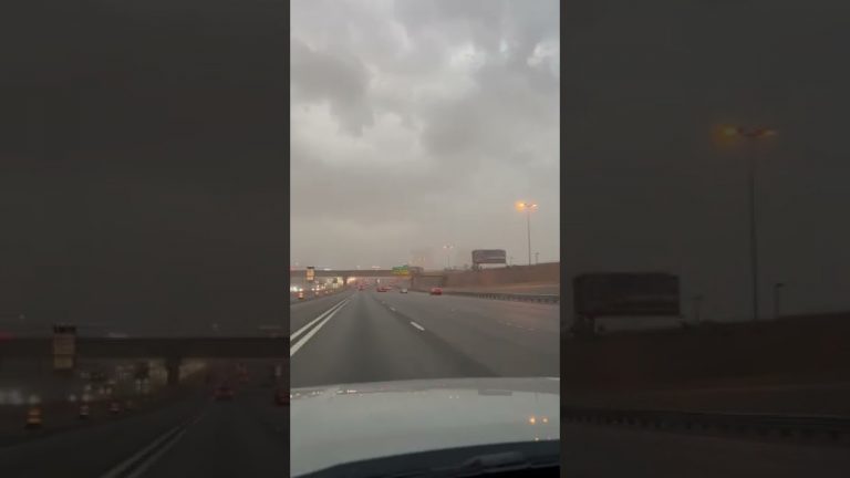 Las Vegas storm with strong gusts blowing rain and dust