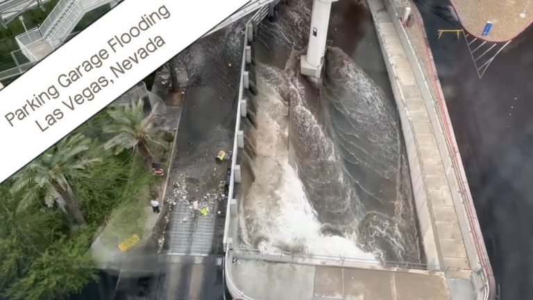 Parking Garage Flooding Rushing Water After Heavy Rains – Las Vegas, Nevada