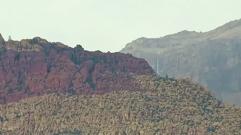 Waterfall appears in Red Rock Canyon as rains fall