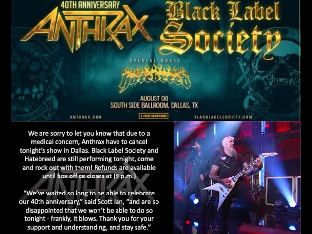 ANTHRAX cancel show on August 8th in Dallas, Texas due to ‘medical concern’