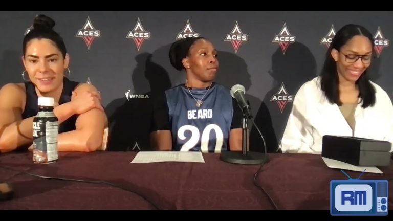 Kelsey Plum, Chelsea Gray and A’ja Wilson after Las Vegas Aces’ 97-90 win against Atlanta Dream