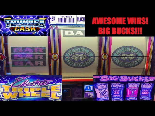 CASINO SLOTS: DOUBLE DIAMOND BIG BUCKS BONUS + NEW ELECTRIC TRIPLE WHEEL + THUNDER CASH SLOT PLAY!