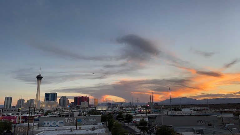 Live events – Sunset in Las Vegas on a Sunday night. The strip lights coming on