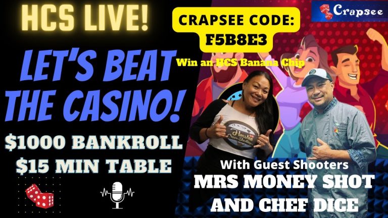 Live Craps Play with Guest Shooters Chef Dice and Mrs Money Shot. Crapsee Code: F5B8E3