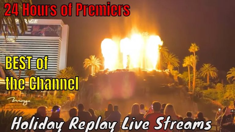 FOUNTAIN SHOW- Volcano Show at Mirage Casino Redeaux. Live on The Strip Hot Dog Donut OR Salad?