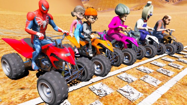 Scary Teacher 3D – Miss’T vs Spiderman – ATV Racing Competition in Desert