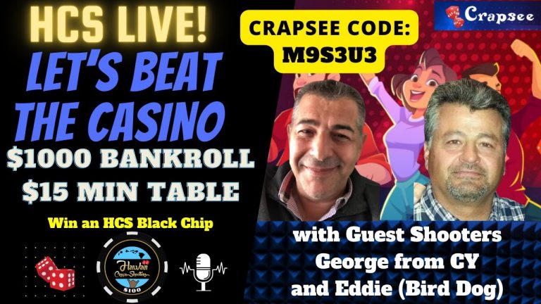 Live Craps Play! $1000 Bankroll $15 Minimum Table. Crapsee Code: M9S3U3