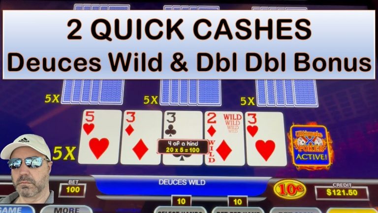 2 quick cashes Deuces Wild and Double Double Bonus Ultimate X 10 handed. Two great hands in a row.