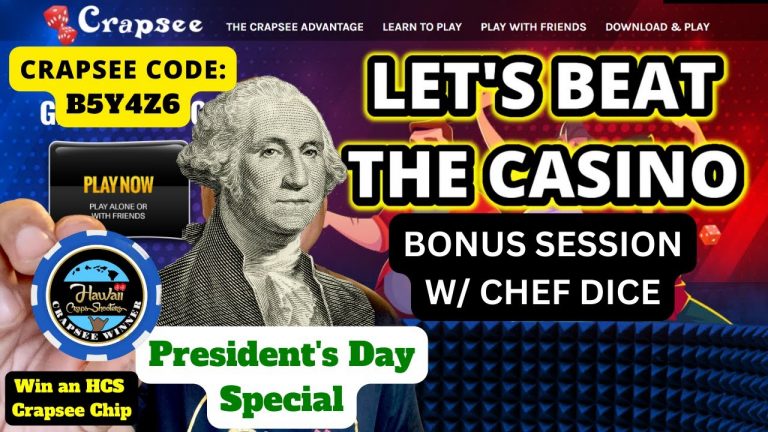 President’s Day Live Craps Bonus Session with Shooter Chef Dice. Crapsee Code: B5Y4Z6